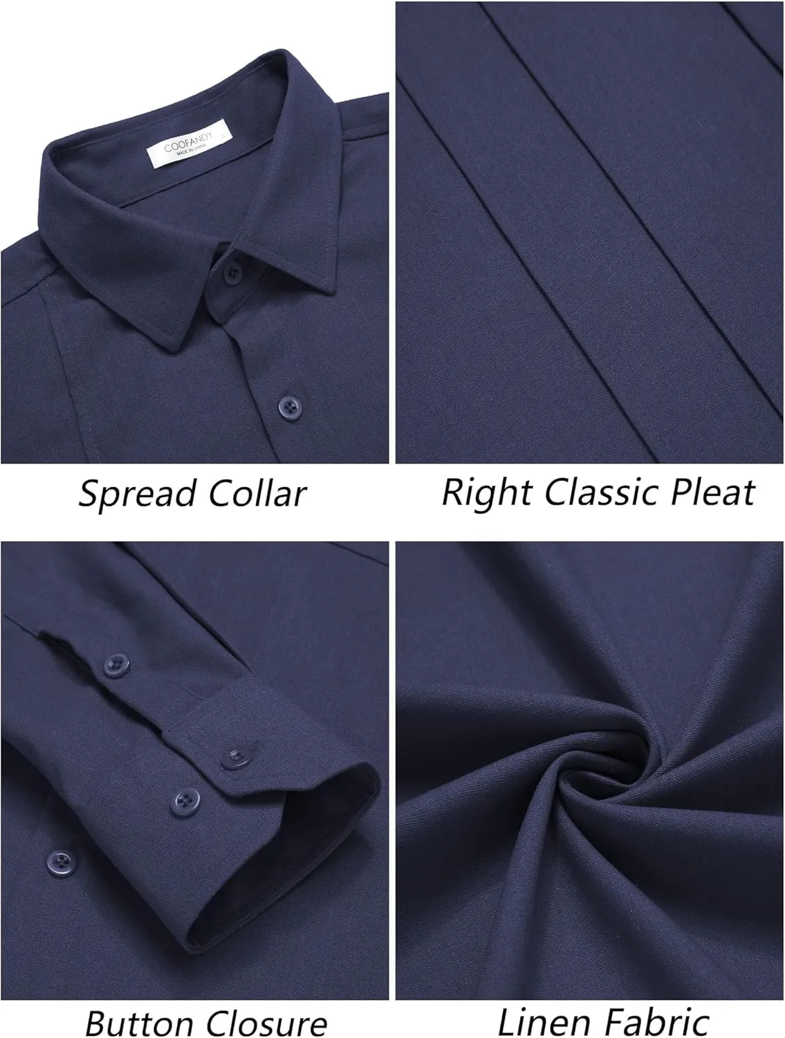 COOFANDY Men Linen Cuban Guayabera Shirts - Long Sleeve Dress & Beach Wedding Shirts