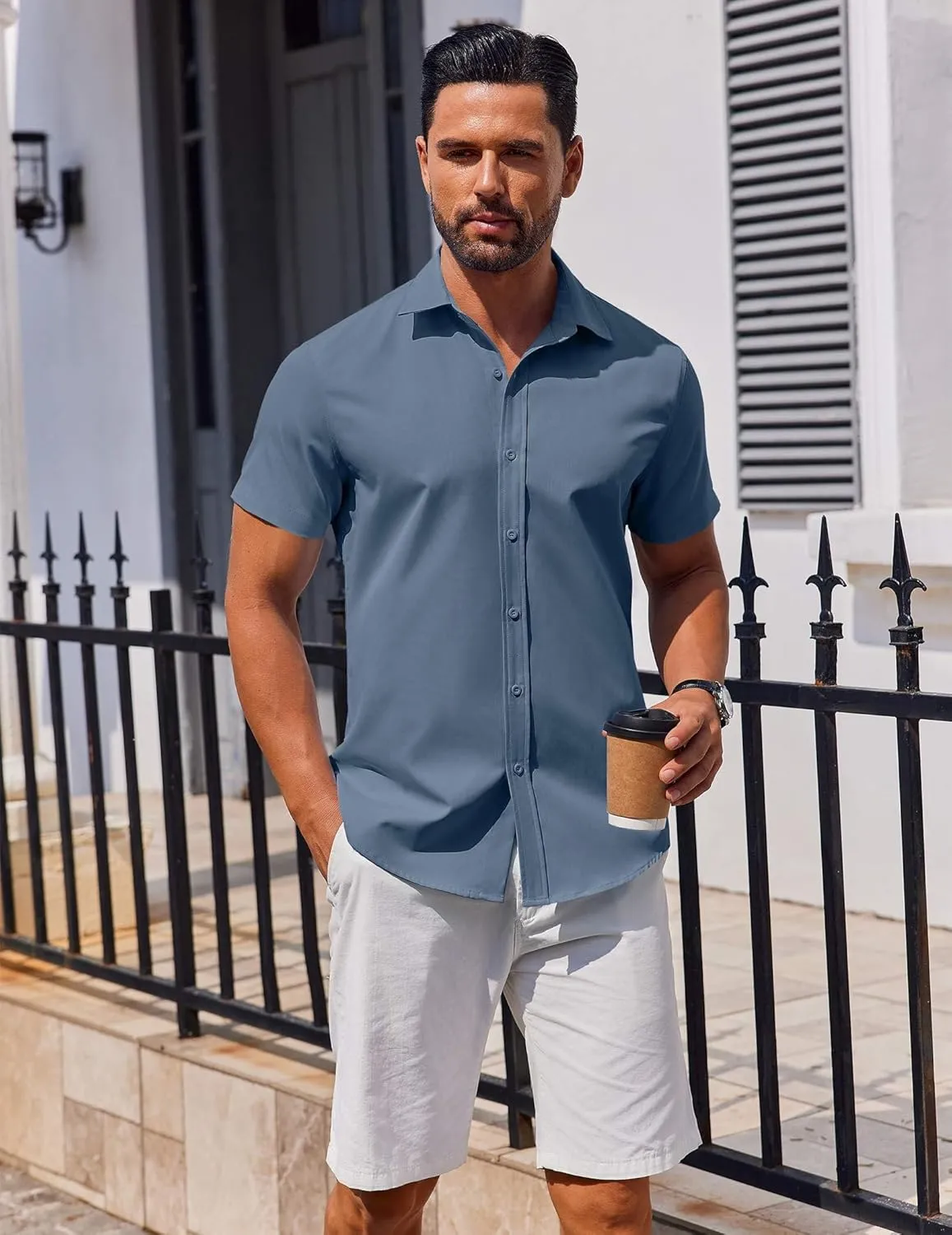 COOFANDY Men's Button Down Shirt Short Sleeve Casual Shirt for Men Summer Business Casual Dress Shirt