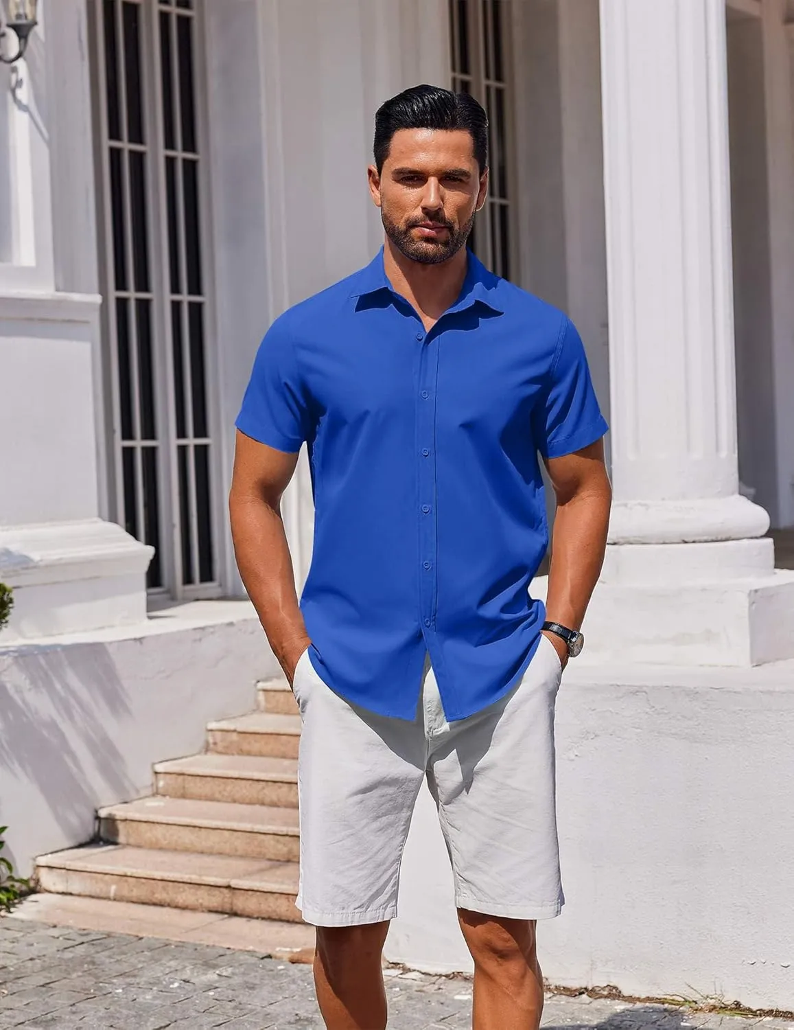COOFANDY Men's Button Down Shirt Short Sleeve Casual Shirt for Men Summer Business Casual Dress Shirt