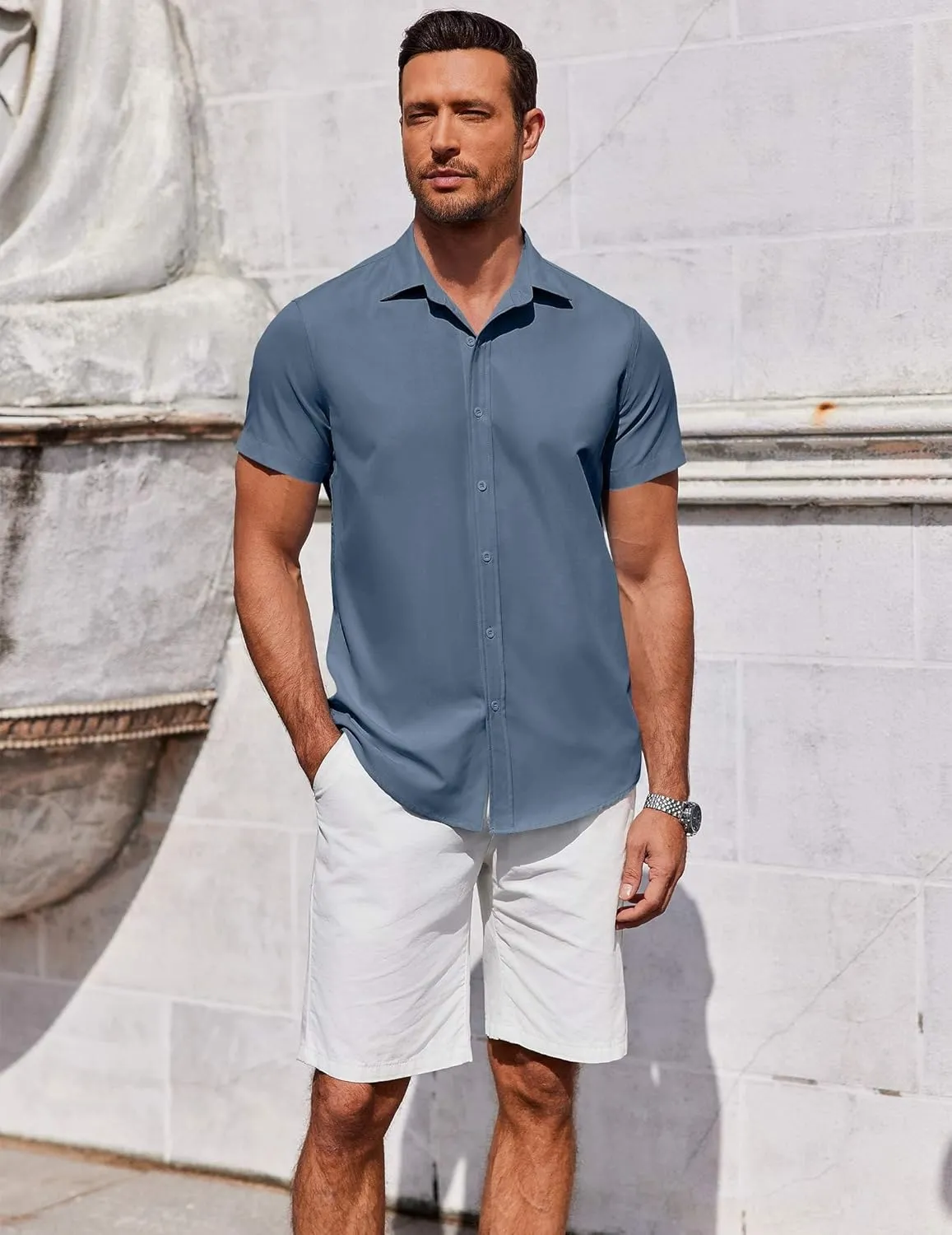 COOFANDY Men's Button Down Shirt Short Sleeve Casual Shirt for Men Summer Business Casual Dress Shirt