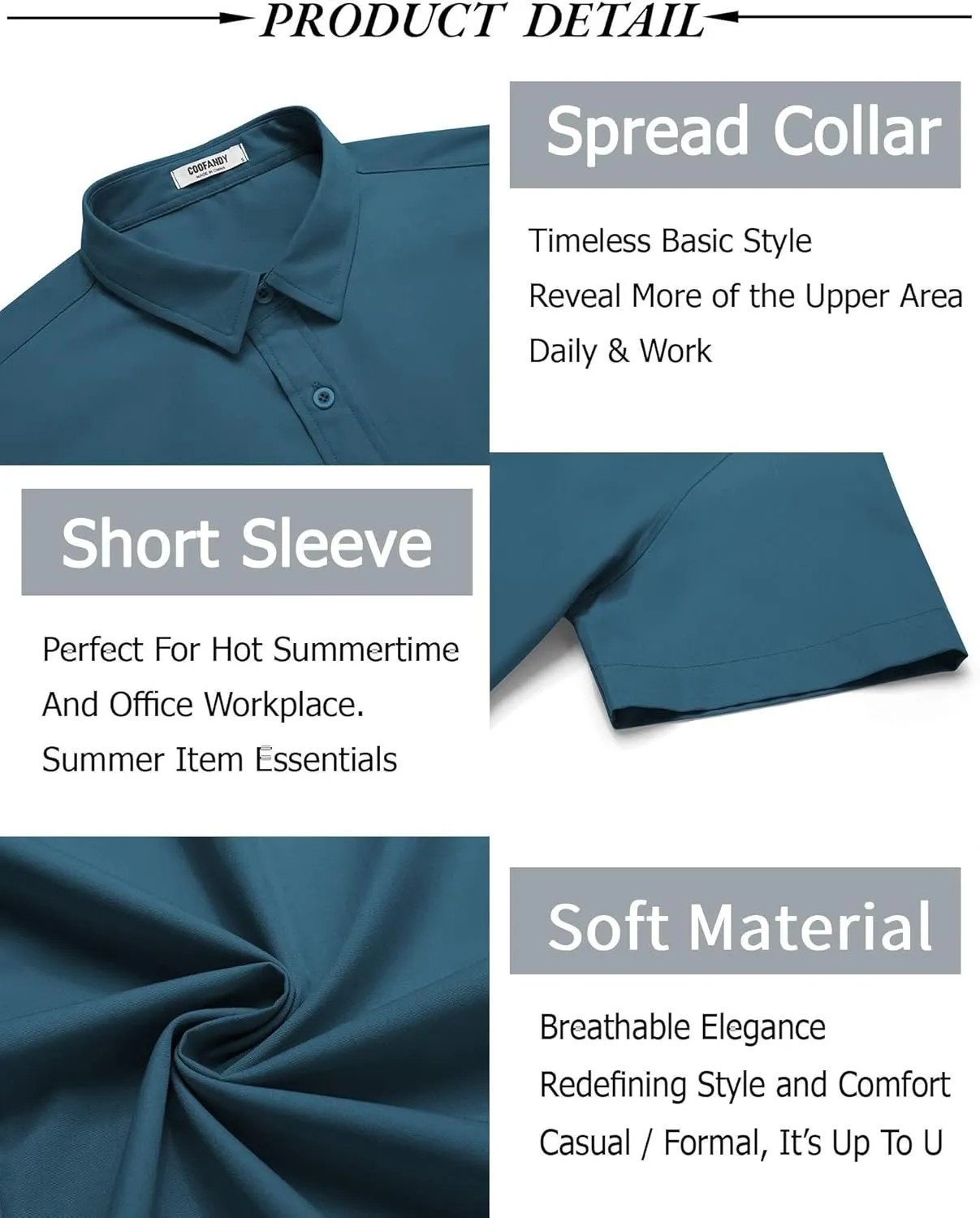 COOFANDY Men's Button Down Shirt Short Sleeve Casual Shirt for Men Summer Business Casual Dress Shirt