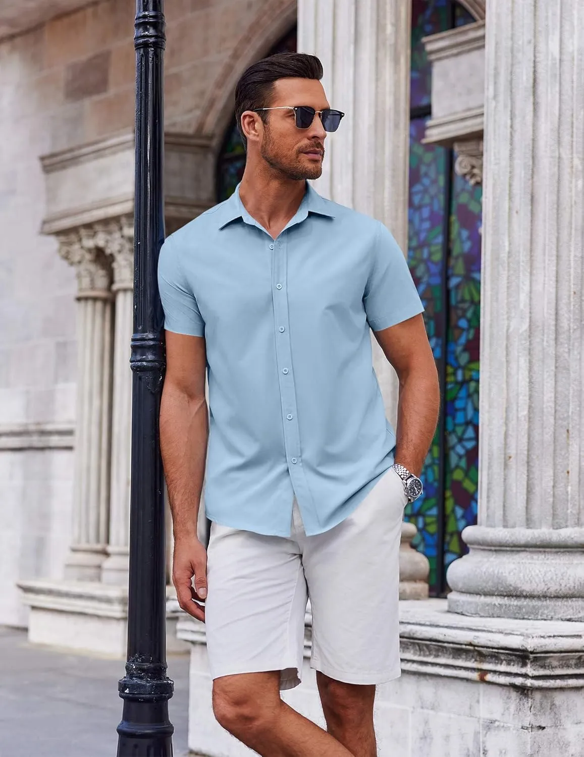 COOFANDY Men's Button Down Shirt Short Sleeve Casual Shirt for Men Summer Business Casual Dress Shirt