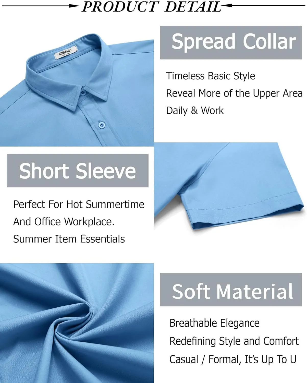 COOFANDY Men's Button Down Shirt Short Sleeve Casual Shirt for Men Summer Business Casual Dress Shirt