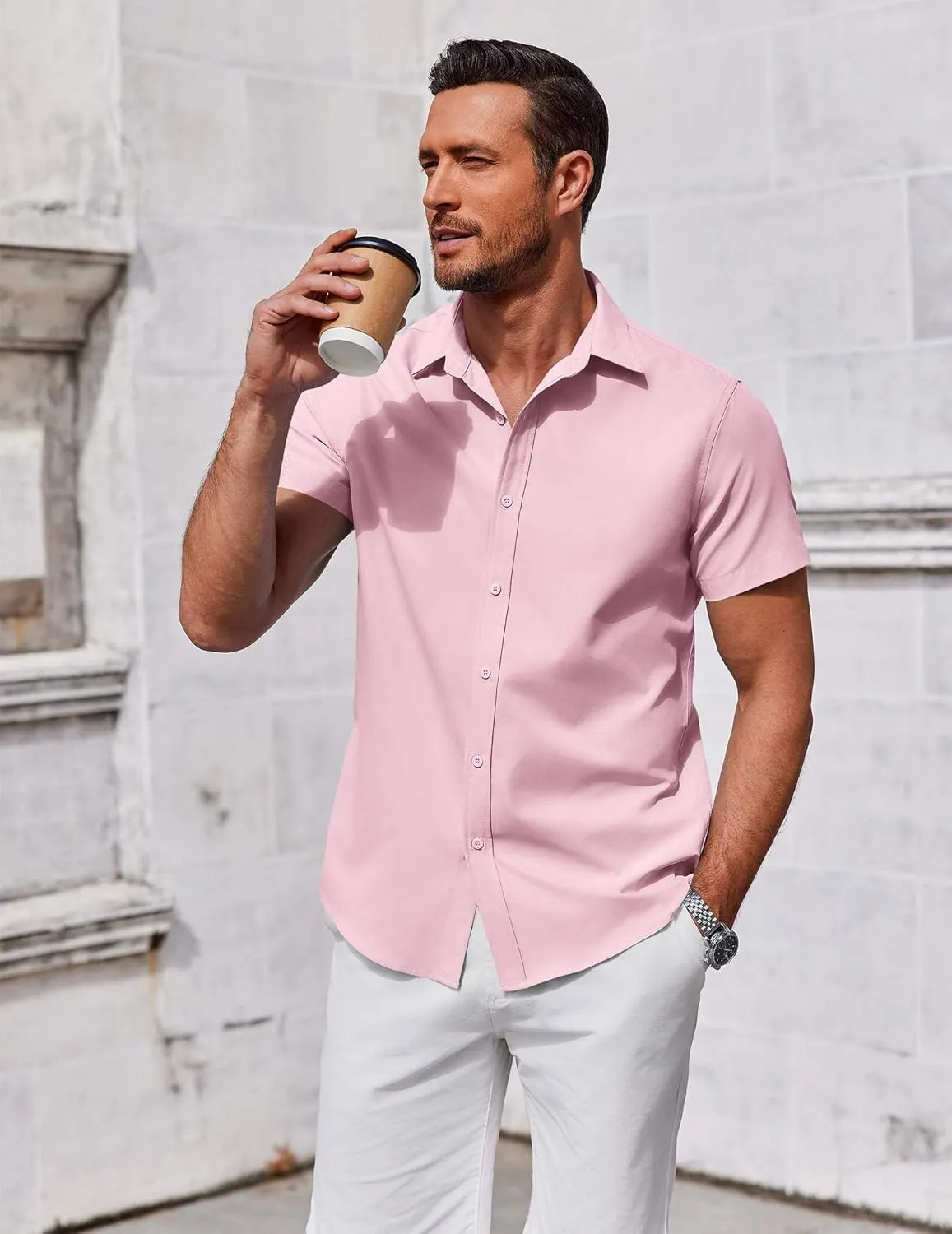COOFANDY Men's Button Down Shirt Short Sleeve Casual Shirt for Men Summer Business Casual Dress Shirt