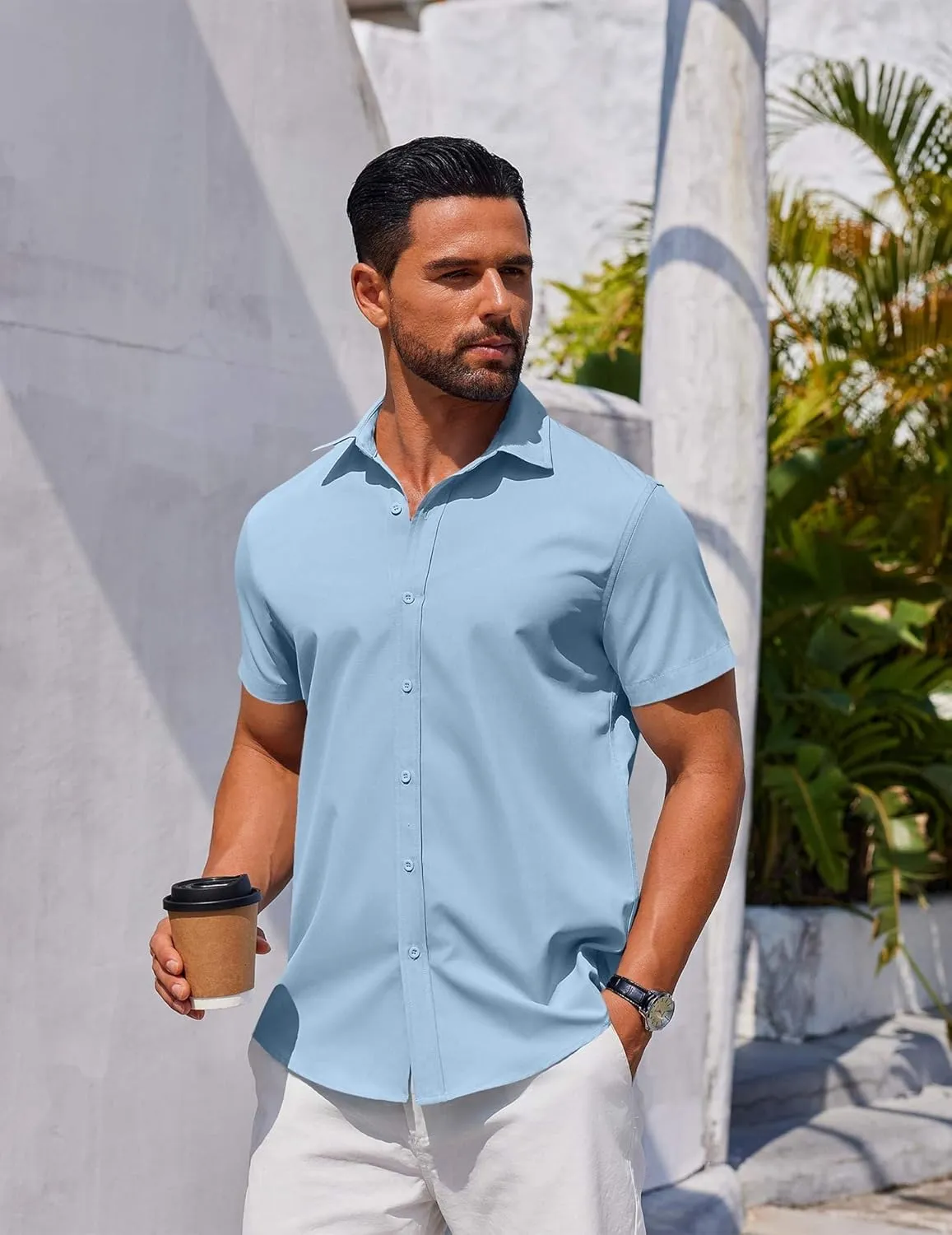 COOFANDY Men's Button Down Shirt Short Sleeve Casual Shirt for Men Summer Business Casual Dress Shirt