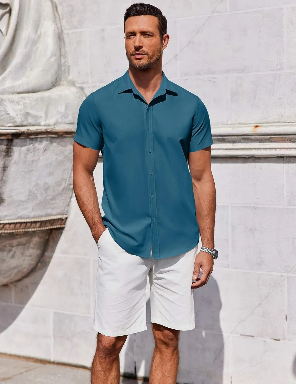 COOFANDY Men's Button Down Shirt Short Sleeve Casual Shirt for Men Summer Business Casual Dress Shirt