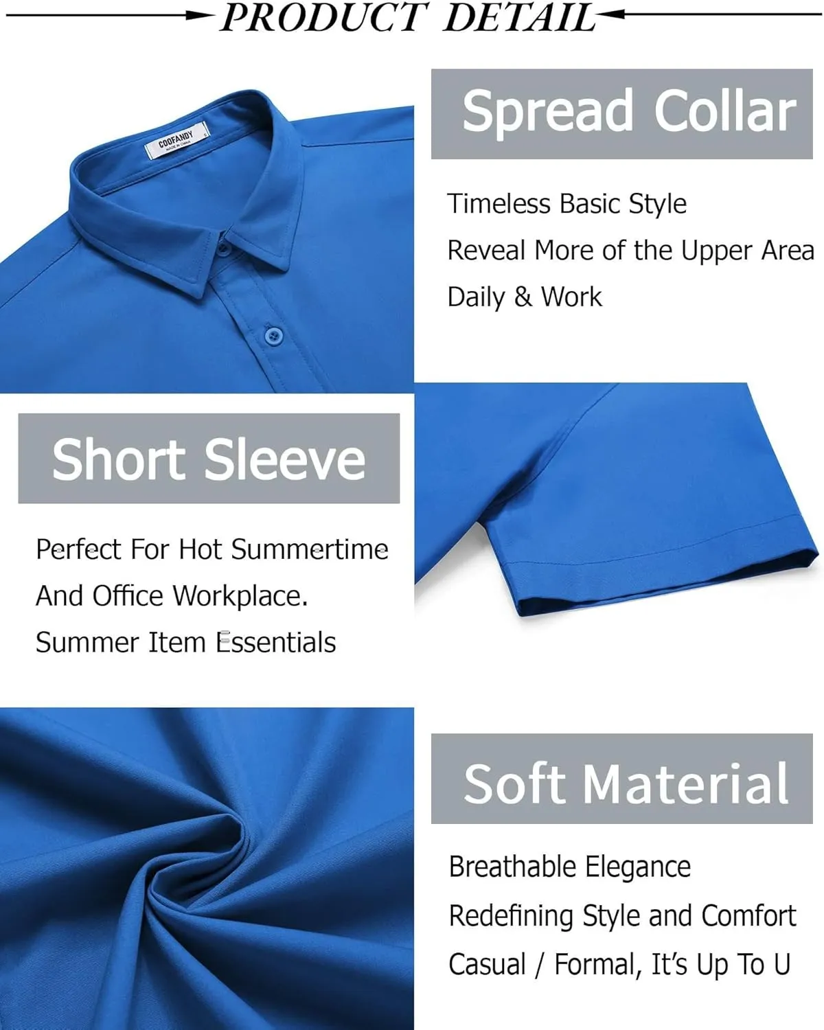 COOFANDY Men's Button Down Shirt Short Sleeve Casual Shirt for Men Summer Business Casual Dress Shirt