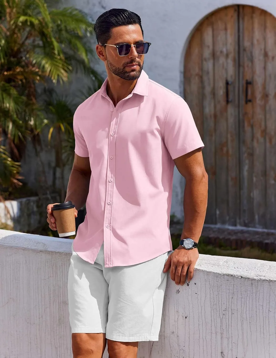 COOFANDY Men's Button Down Shirt Short Sleeve Casual Shirt for Men Summer Business Casual Dress Shirt
