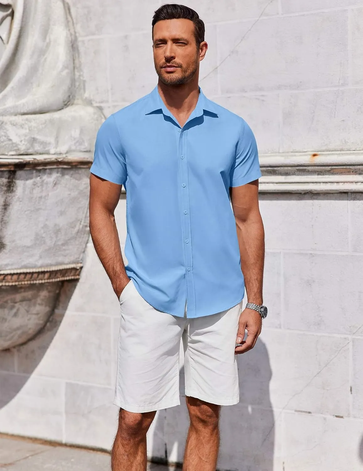 COOFANDY Men's Button Down Shirt Short Sleeve Casual Shirt for Men Summer Business Casual Dress Shirt