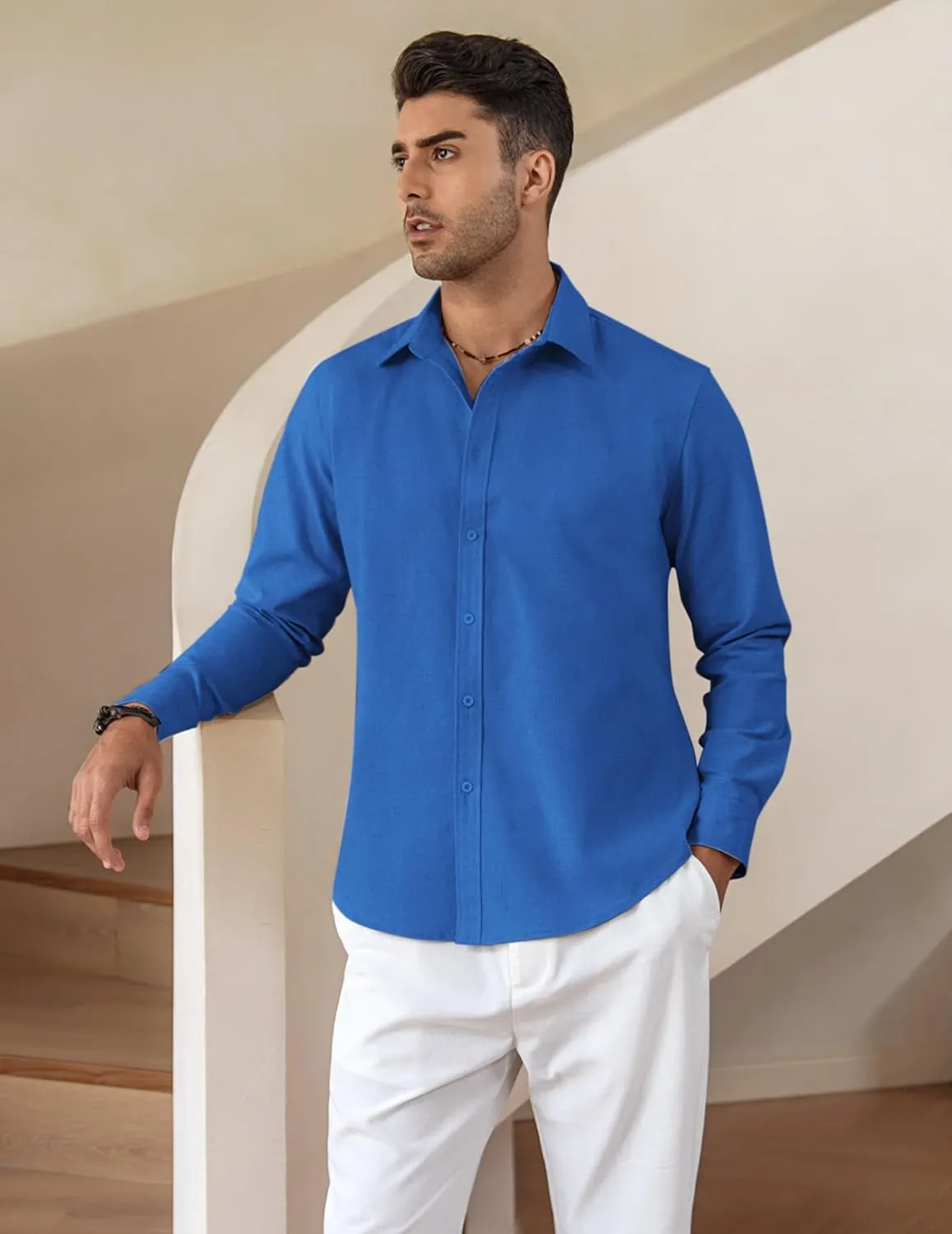 COOFANDY Men's Linen Casual Long Sleeve Shirts Button Down Summer Beach Shirt
