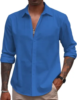 COOFANDY Men's Linen Casual Long Sleeve Shirts Button Down Summer Beach Shirt