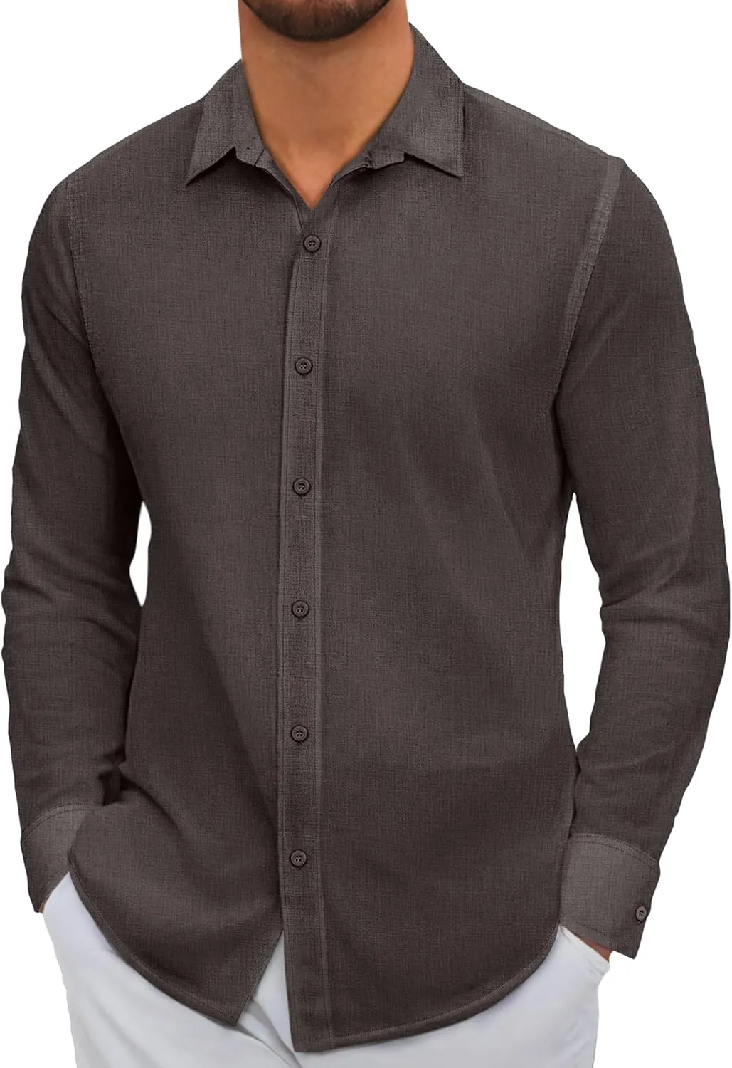 COOFANDY Men's Linen Casual Long Sleeve Shirts Button Down Summer Beach Shirt
