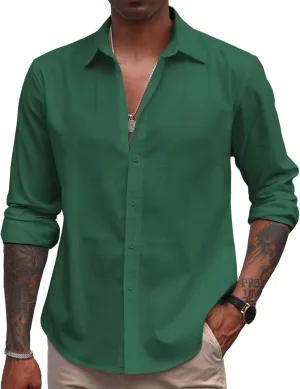 COOFANDY Men's Linen Casual Long Sleeve Shirts Button Down Summer Beach Shirt