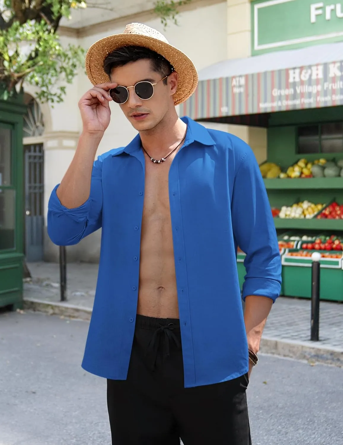 COOFANDY Men's Linen Casual Long Sleeve Shirts Button Down Summer Beach Shirt