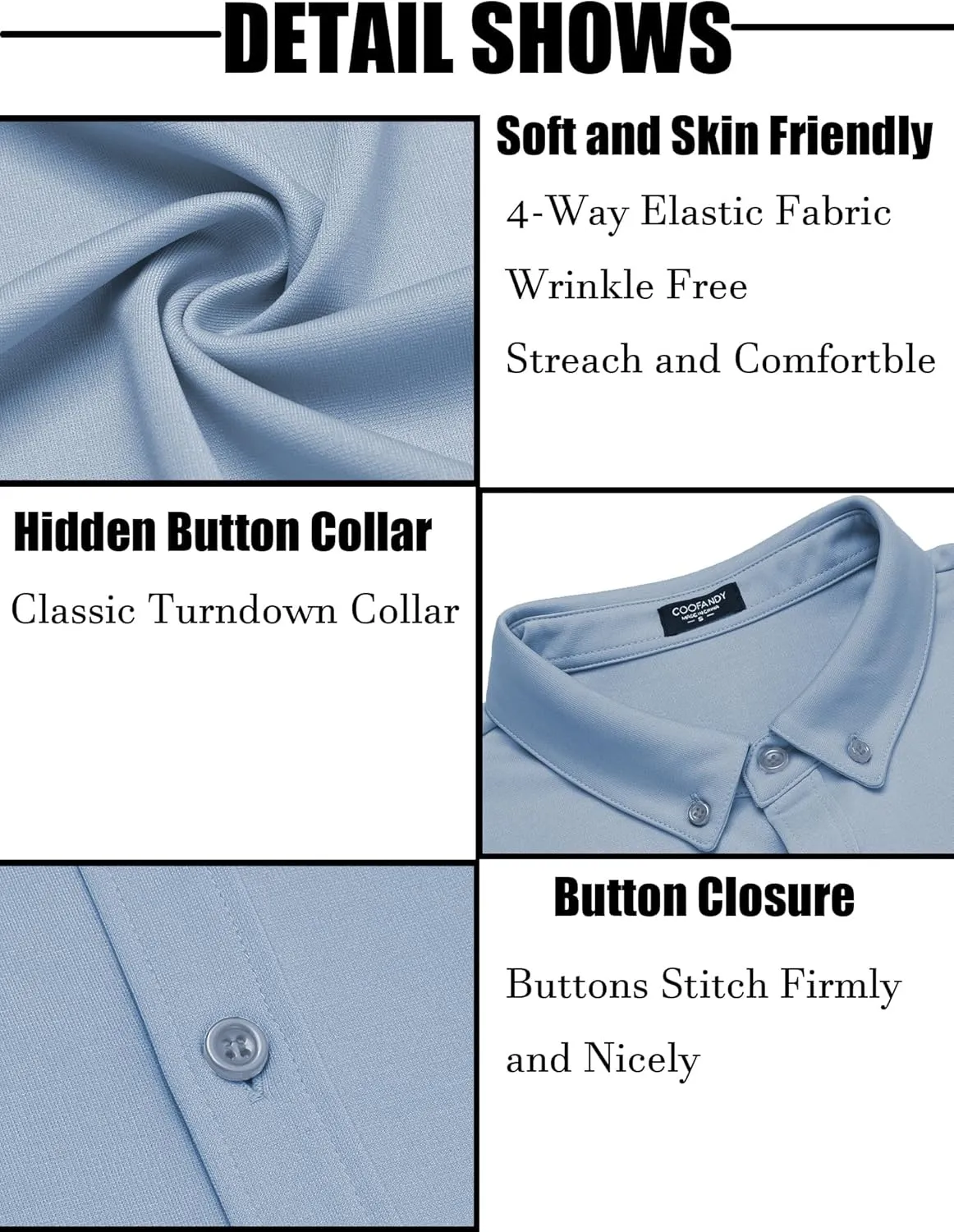 COOFANDY Men's Long Sleeve Dress Shirt Casual Button Down Shirts Wrinkle Free Untucked Shirt