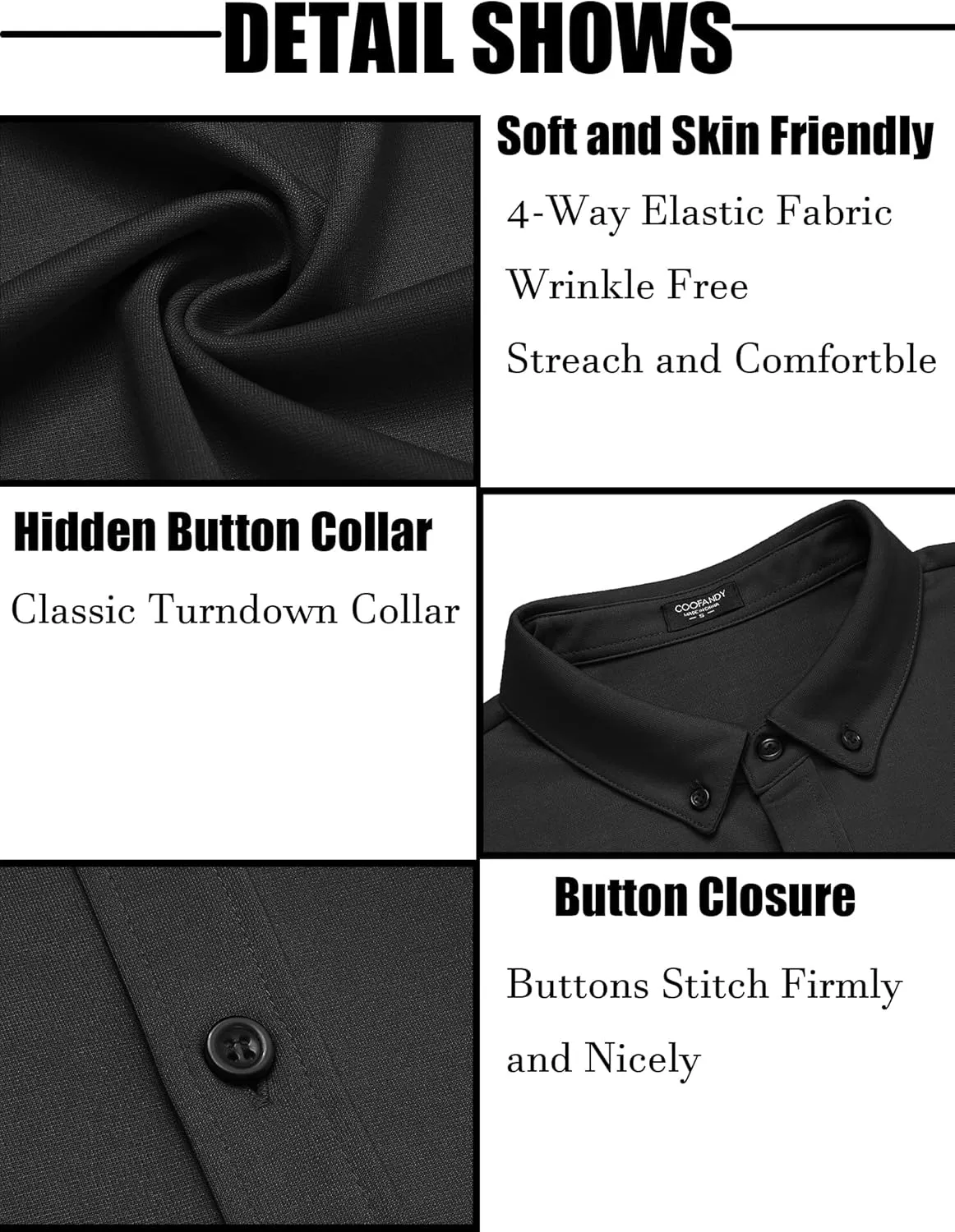 COOFANDY Men's Long Sleeve Dress Shirt Casual Button Down Shirts Wrinkle Free Untucked Shirt