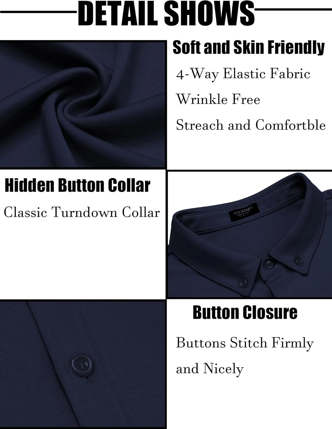 COOFANDY Men's Long Sleeve Dress Shirt Casual Button Down Shirts Wrinkle Free Untucked Shirt