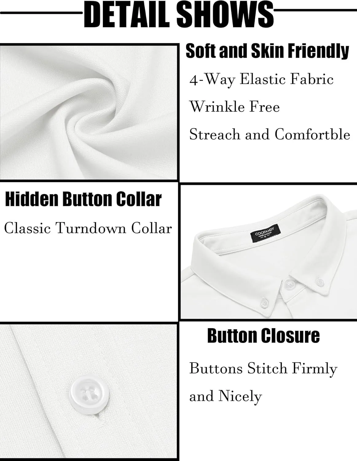 COOFANDY Men's Long Sleeve Dress Shirt Casual Button Down Shirts Wrinkle Free Untucked Shirt
