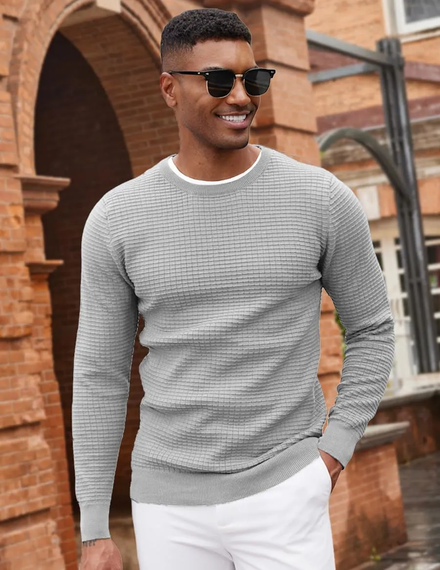 COOFANDY Mens Pullover Sweater Waffle Knit Crewneck Long Sleeve Dress Sweater