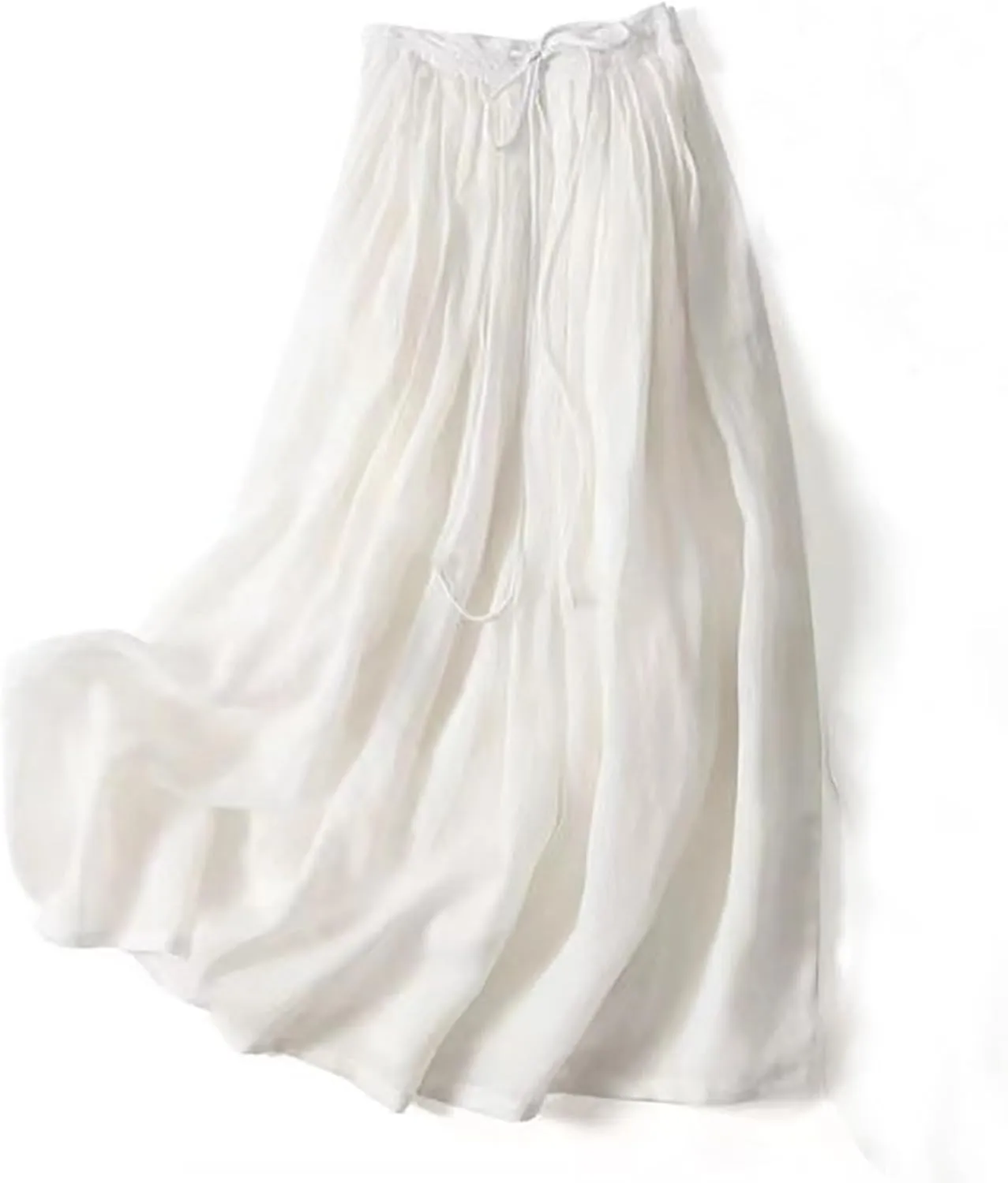 Cotton Linen Maxi Skirts for Women Trendy Summer Comfy Drawstring Waist A Line Dresses Vacation Boho Long Flowy Skirts