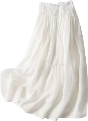 Cotton Linen Maxi Skirts for Women Trendy Summer Comfy Drawstring Waist A Line Dresses Vacation Boho Long Flowy Skirts