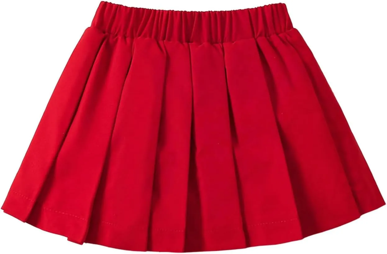 COZYEASE Girl's Pleated Elastic Waist Mini Skirts Preppy Ruffle Hem A Line Skirt