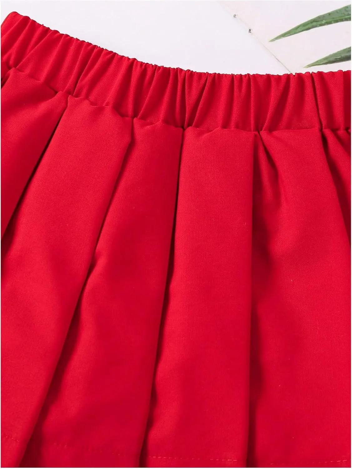 COZYEASE Girl's Pleated Elastic Waist Mini Skirts Preppy Ruffle Hem A Line Skirt