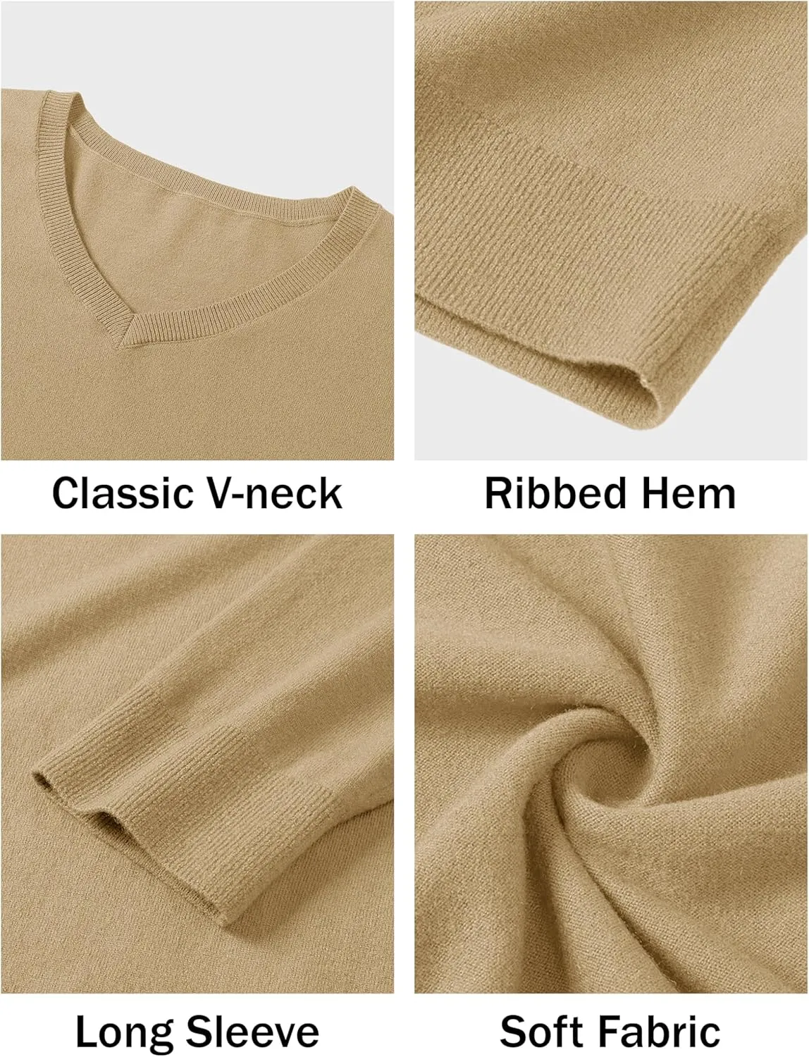 CRYSULLY Men's V Neck Sweater Knitted Pullover Casual Soft Lightweight Long Sleeve Dress Sweater