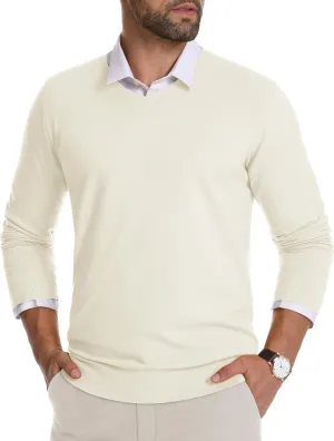 CRYSULLY Men's V Neck Sweater Knitted Pullover Casual Soft Lightweight Long Sleeve Dress Sweater