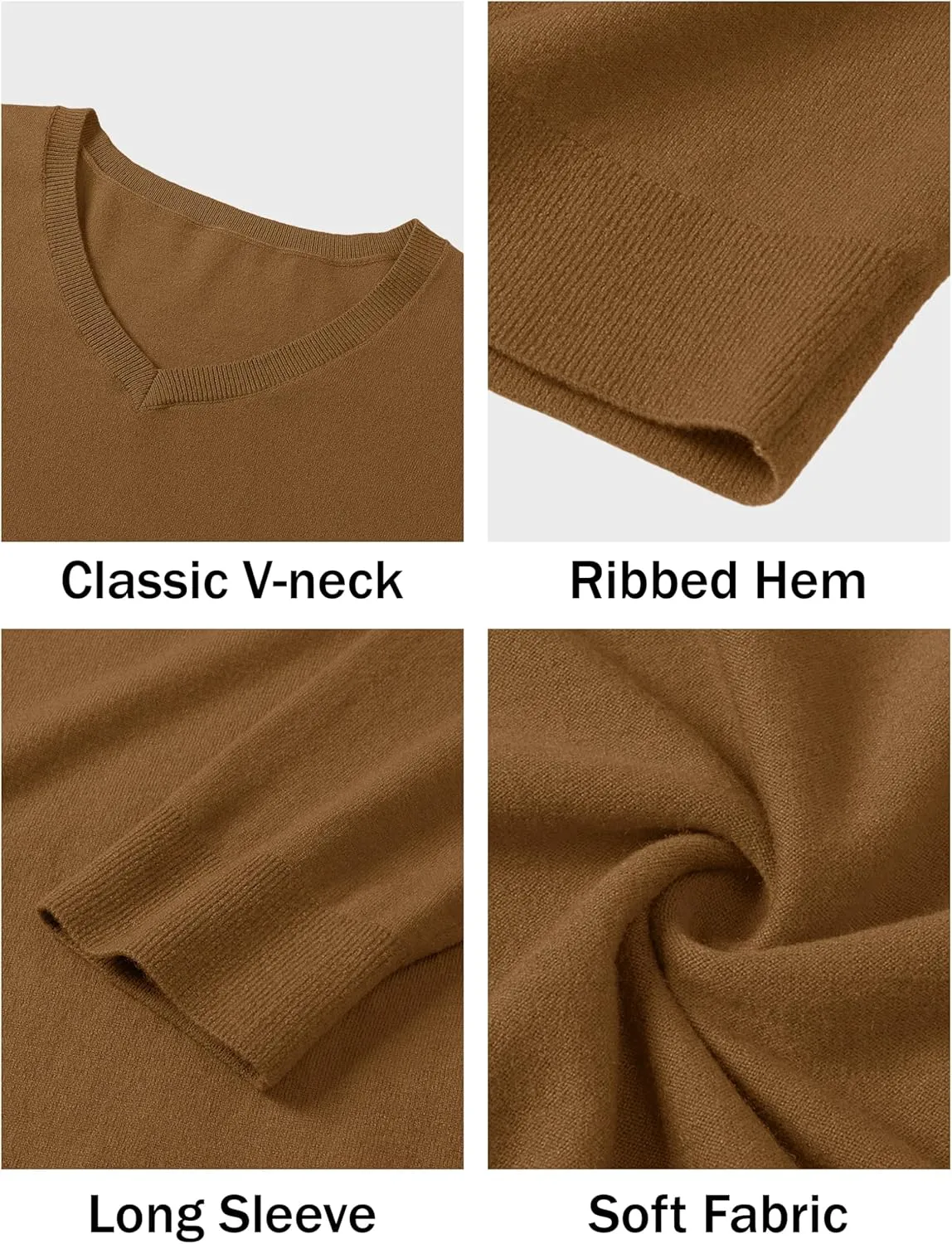 CRYSULLY Men's V Neck Sweater Knitted Pullover Casual Soft Lightweight Long Sleeve Dress Sweater