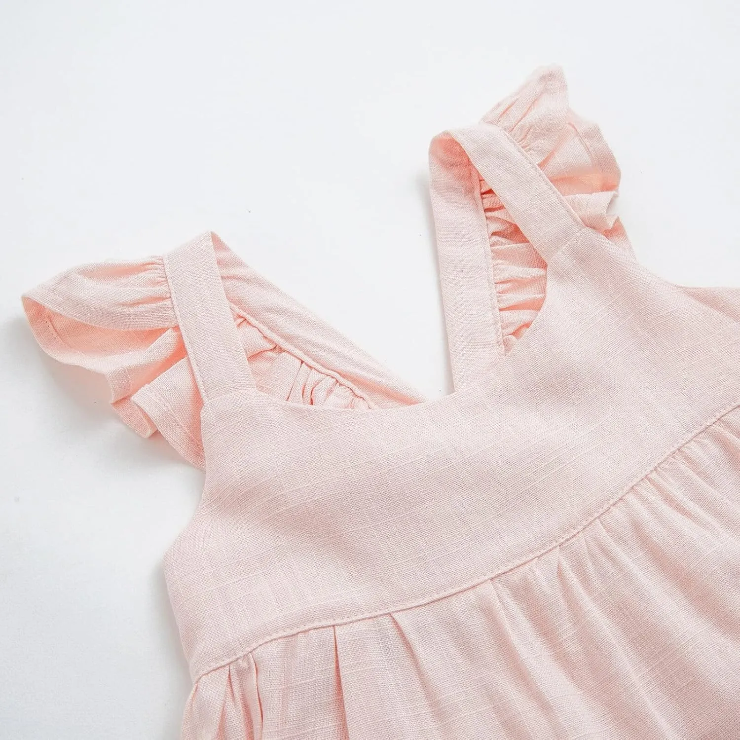 Curipeer Toddler Girls Linen Solid Dress with Smocking Girls Casual Sleeveless Dress 12M-8T