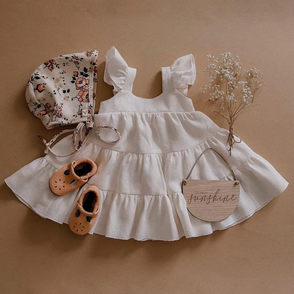 Curipeer Toddler Girls Linen Solid Dress with Smocking Girls Casual Sleeveless Dress 12M-8T