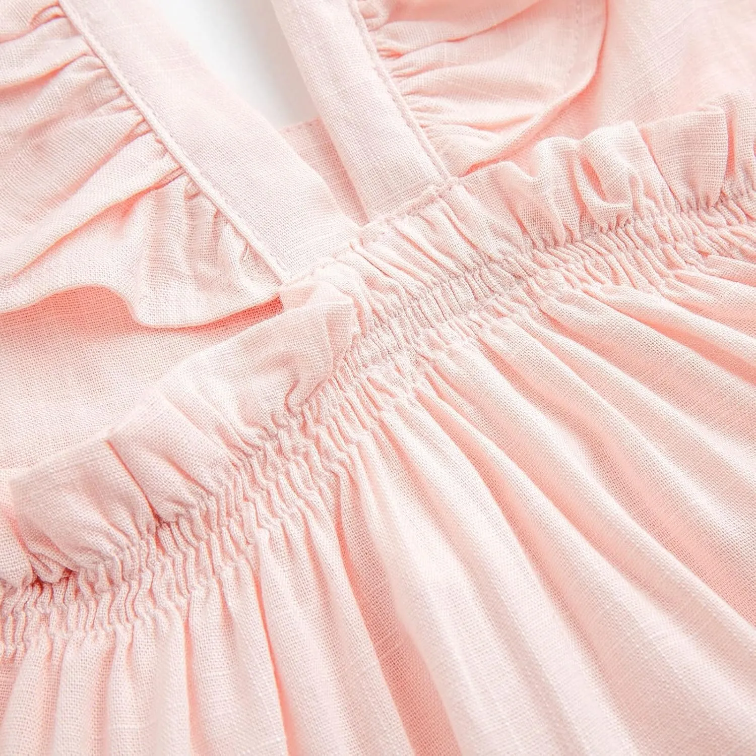 Curipeer Toddler Girls Linen Solid Dress with Smocking Girls Casual Sleeveless Dress 12M-8T