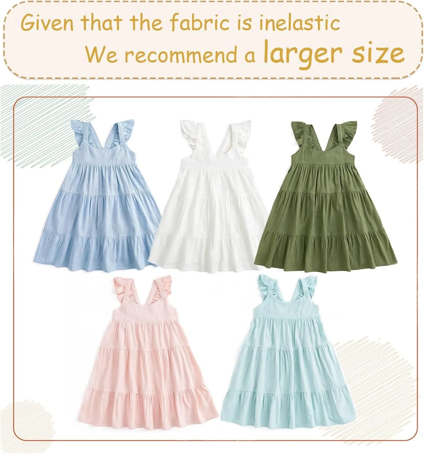 Curipeer Toddler Girls Linen Solid Dress with Smocking Girls Casual Sleeveless Dress 12M-8T