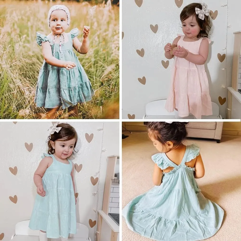 Curipeer Toddler Girls Linen Solid Dress with Smocking Girls Casual Sleeveless Dress 12M-8T