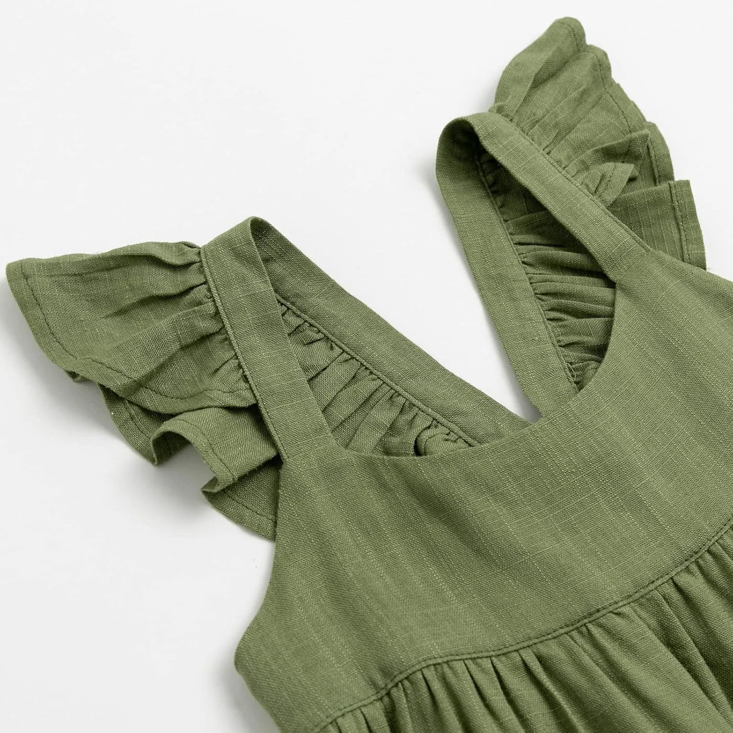 Curipeer Toddler Girls Linen Solid Dress with Smocking Girls Casual Sleeveless Dress 12M-8T