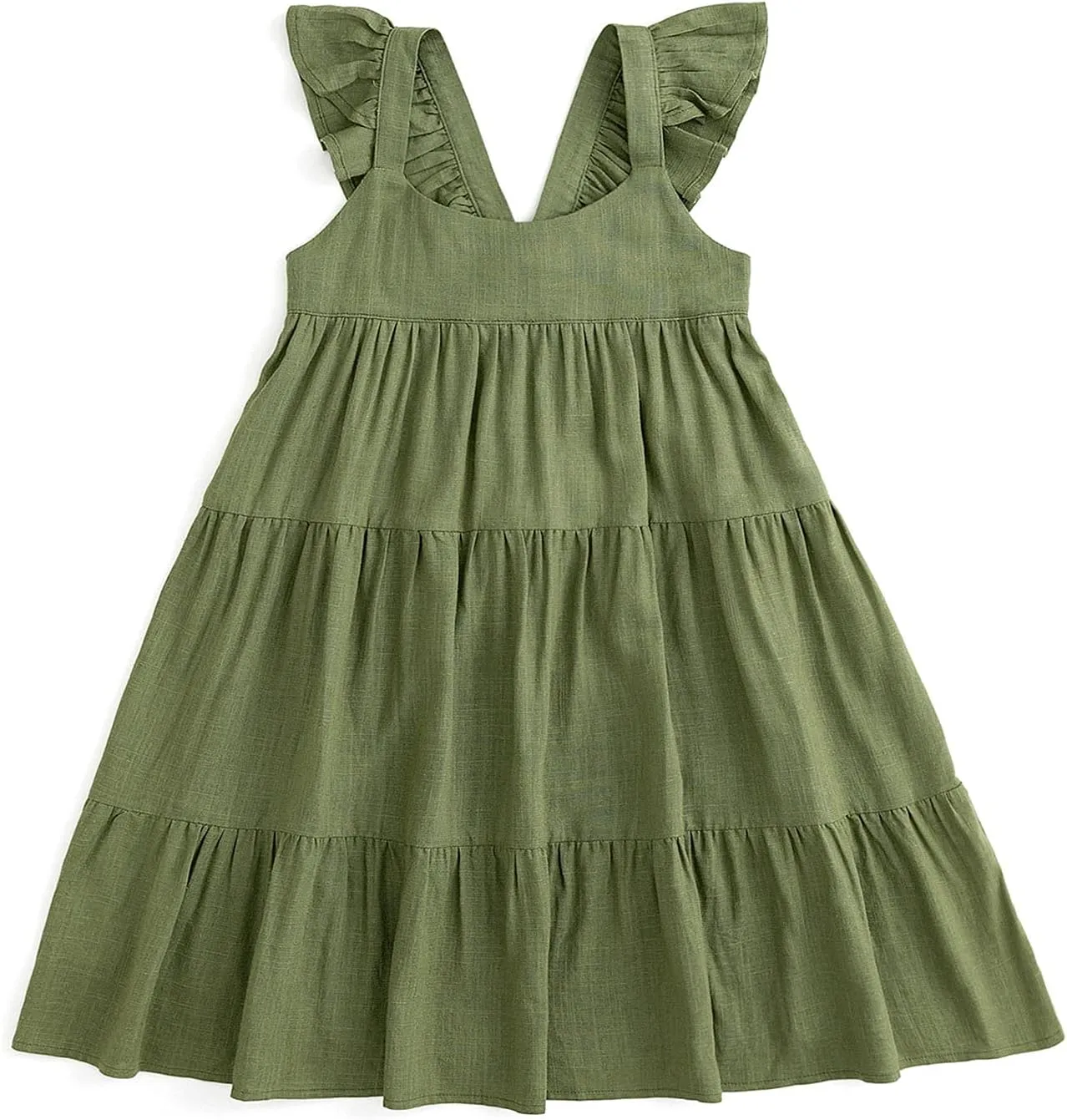 Curipeer Toddler Girls Linen Solid Dress with Smocking Girls Casual Sleeveless Dress 12M-8T