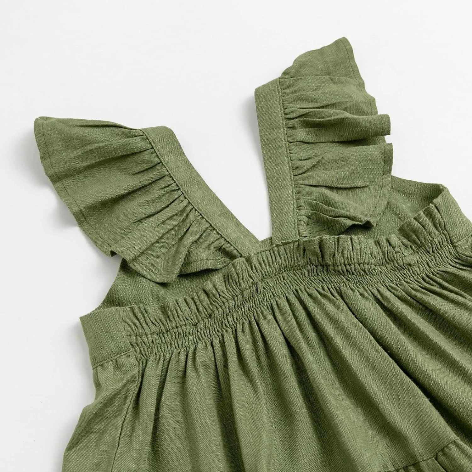 Curipeer Toddler Girls Linen Solid Dress with Smocking Girls Casual Sleeveless Dress 12M-8T