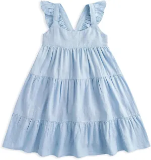 Curipeer Toddler Girls Linen Solid Dress with Smocking Girls Casual Sleeveless Dress 12M-8T