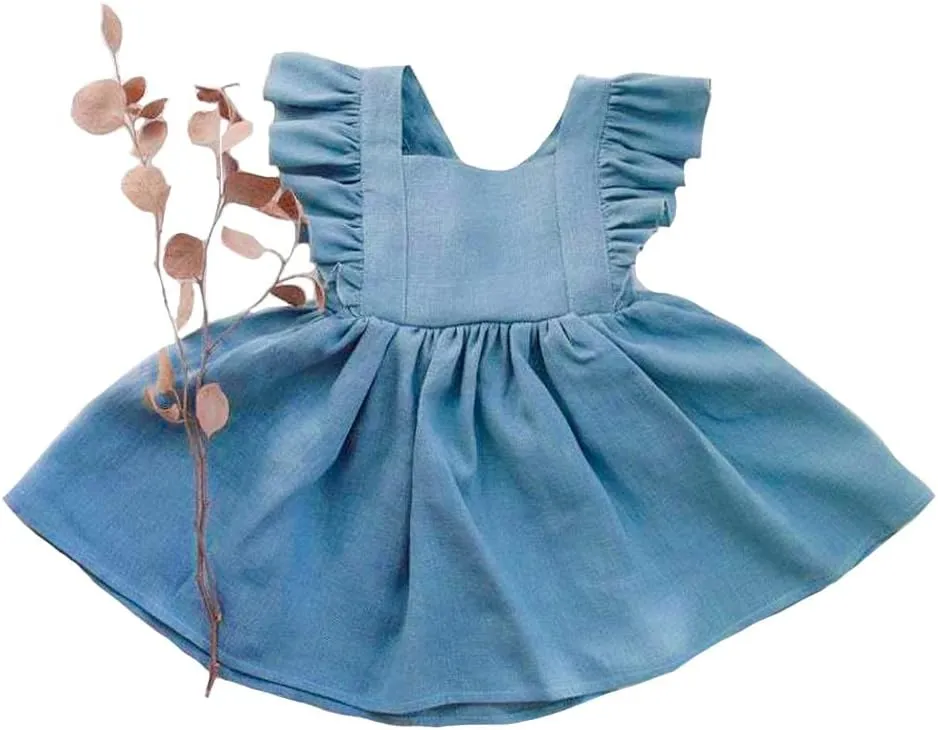 Curipeer Toddler Girls Linen Solid Dress with Smocking Girls Casual Sleeveless Dress 12M-8T