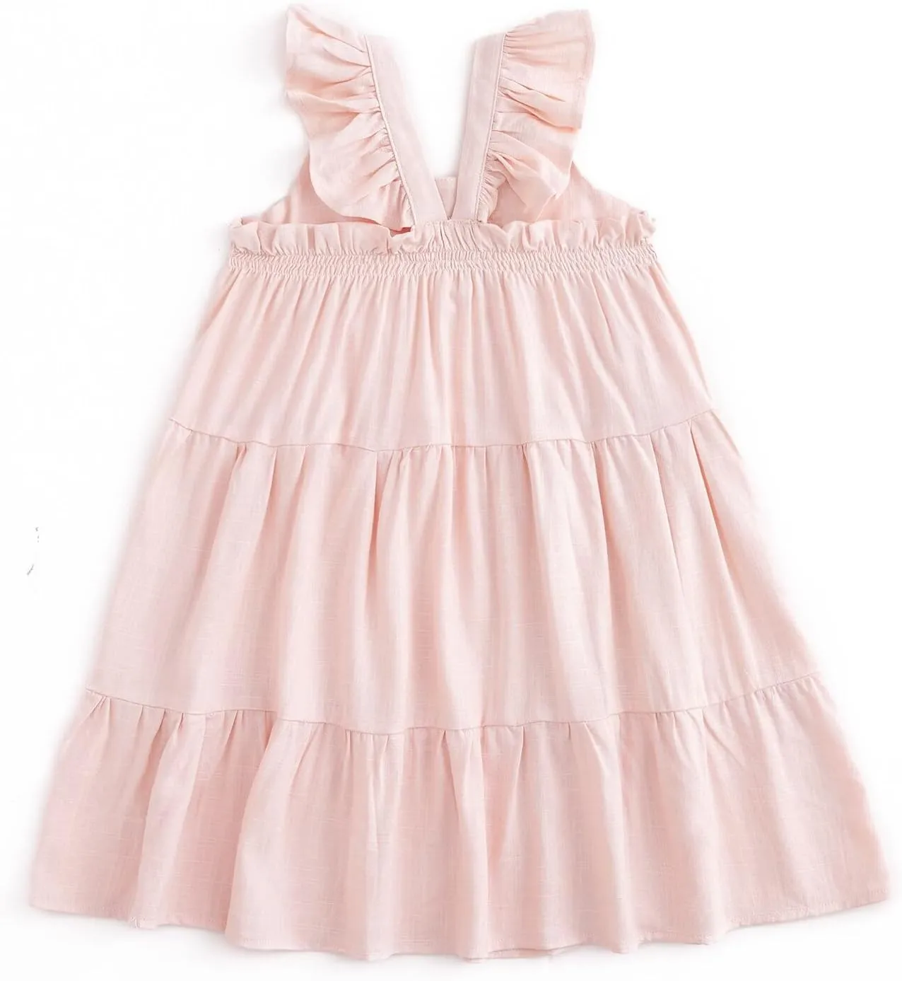Curipeer Toddler Girls Linen Solid Dress with Smocking Girls Casual Sleeveless Dress 12M-8T