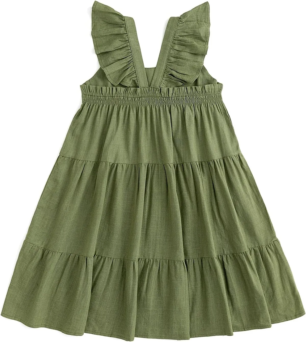 Curipeer Toddler Girls Linen Solid Dress with Smocking Girls Casual Sleeveless Dress 12M-8T