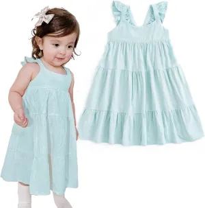 Curipeer Toddler Girls Linen Solid Dress with Smocking Girls Casual Sleeveless Dress 12M-8T