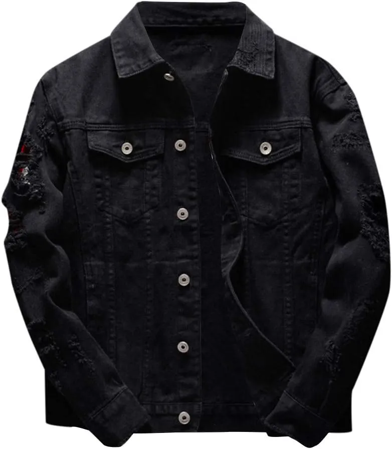 Denim Jacket Men Lightweight Button Down Long Sleeve Jean Jackets Coats Spring Fall Fashion, S-4XL