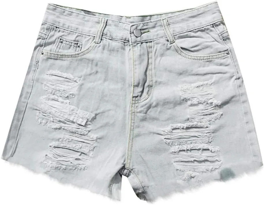 Denim Shorts for Teen Girls Fashionable High Waisted Stretchy Mom Jean Shorts Solid Frayed Hem Hot Short Pants