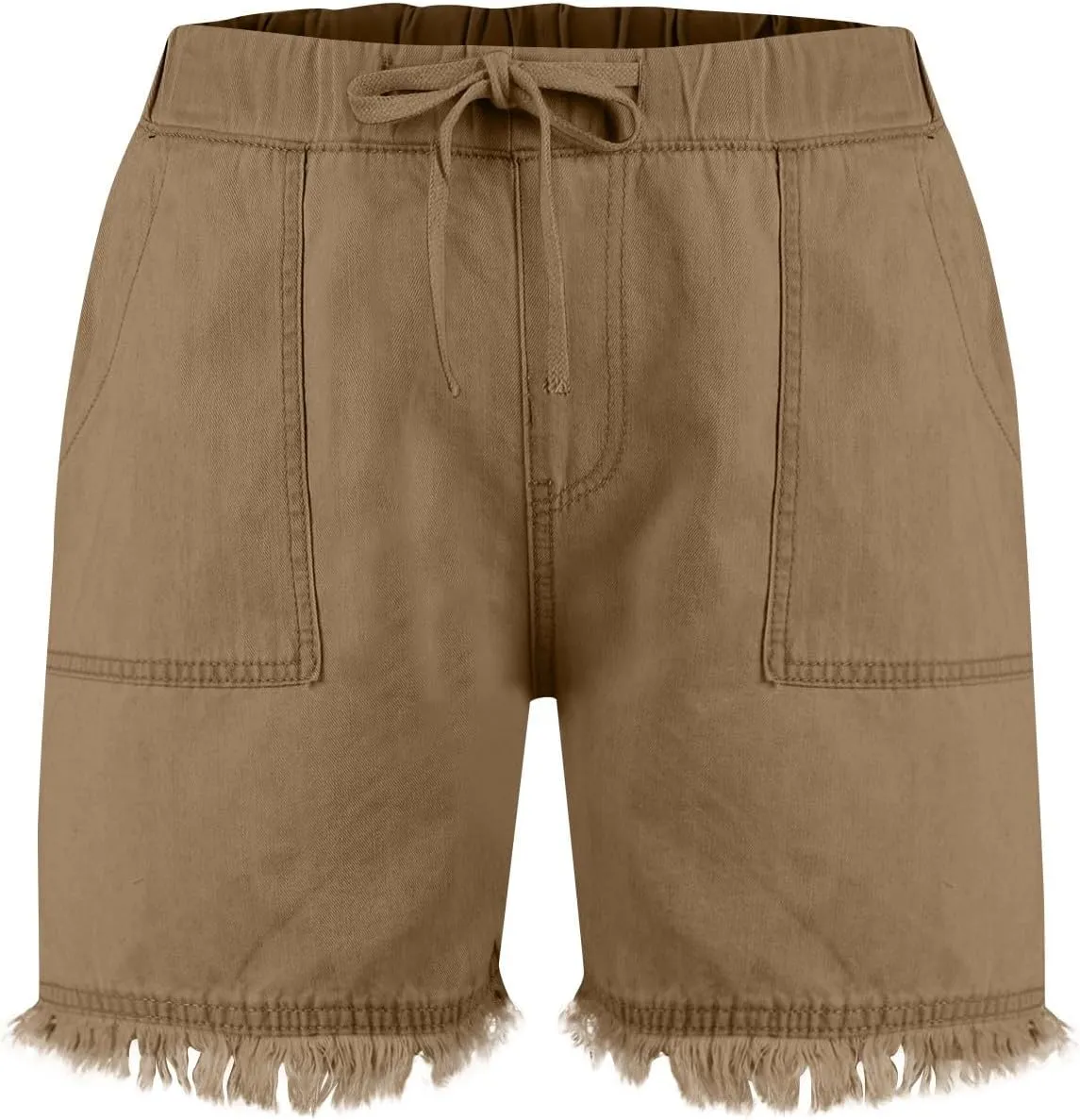 Denim Shorts for Women Casual Drawstring Elastic Waist Shorts Baggy Frayed Raw Hem Summer Comfy Jeans Short with Pockets