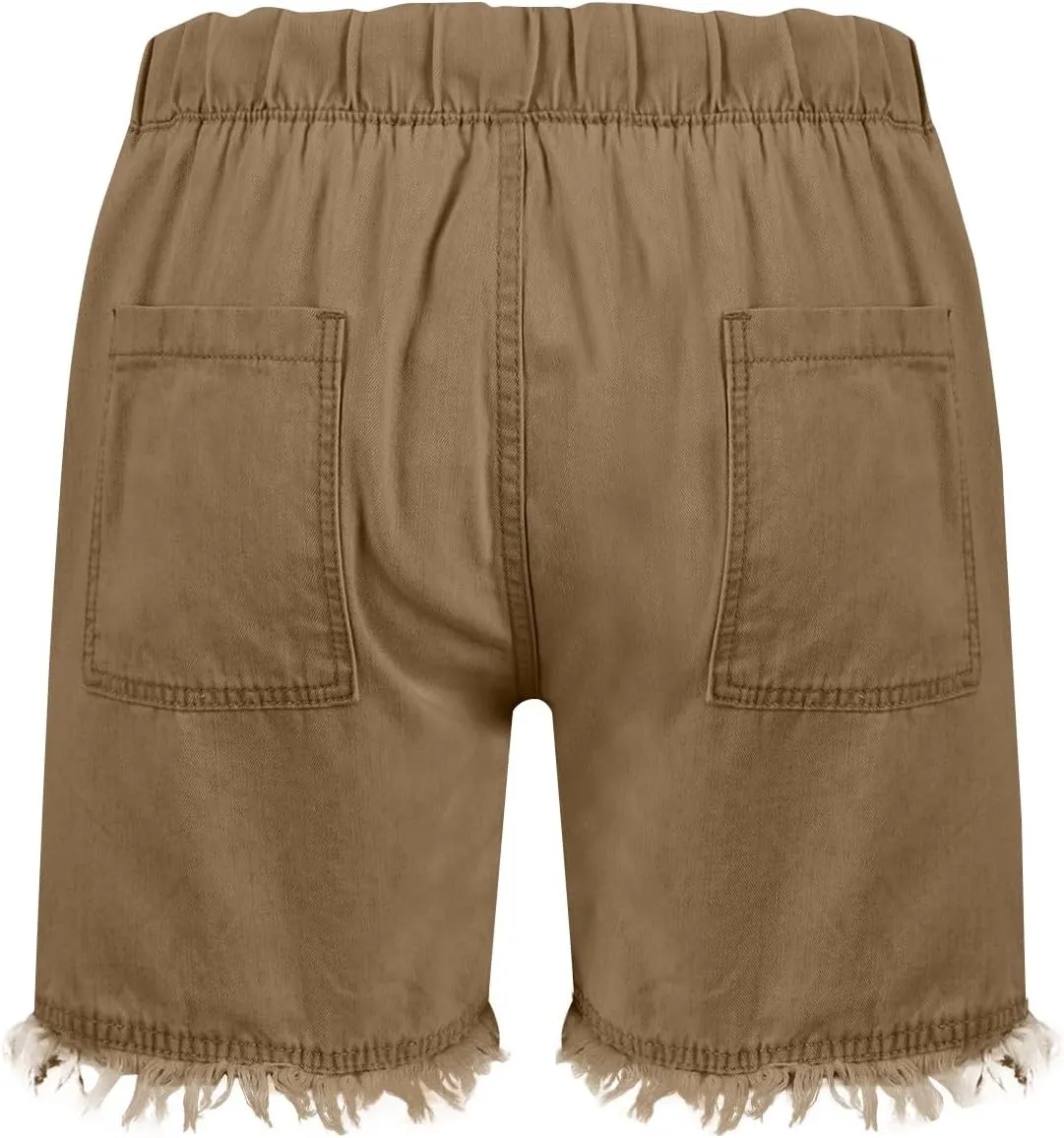 Denim Shorts for Women Casual Drawstring Elastic Waist Shorts Baggy Frayed Raw Hem Summer Comfy Jeans Short with Pockets