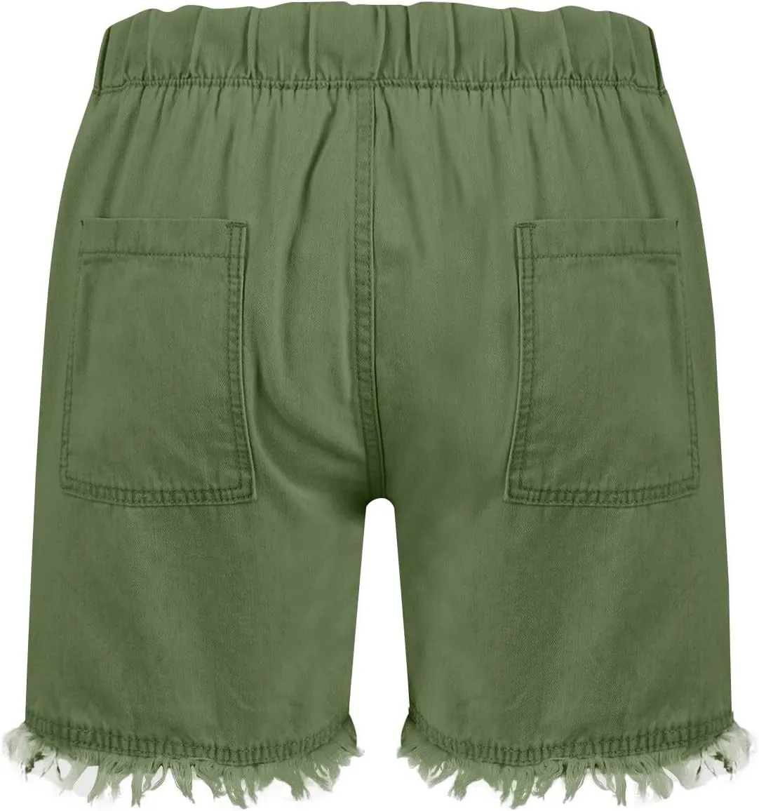 Denim Shorts for Women Casual Drawstring Elastic Waist Shorts Baggy Frayed Raw Hem Summer Comfy Jeans Short with Pockets