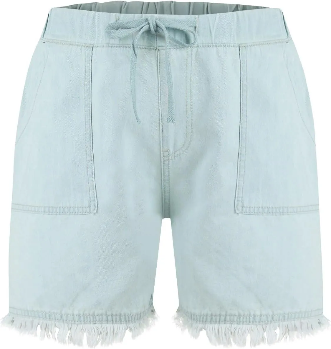 Denim Shorts for Women Casual Drawstring Elastic Waist Shorts Baggy Frayed Raw Hem Summer Comfy Jeans Short with Pockets