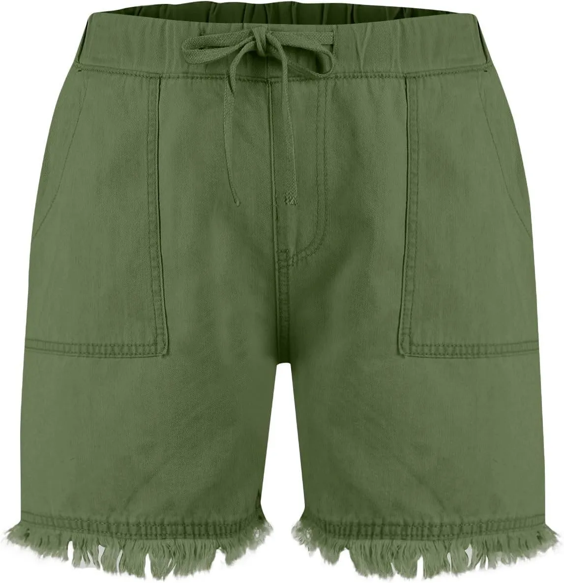 Denim Shorts for Women Casual Drawstring Elastic Waist Shorts Baggy Frayed Raw Hem Summer Comfy Jeans Short with Pockets